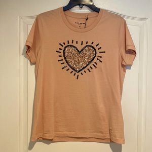 Coach Heart Sequin Rosegold Tshirt